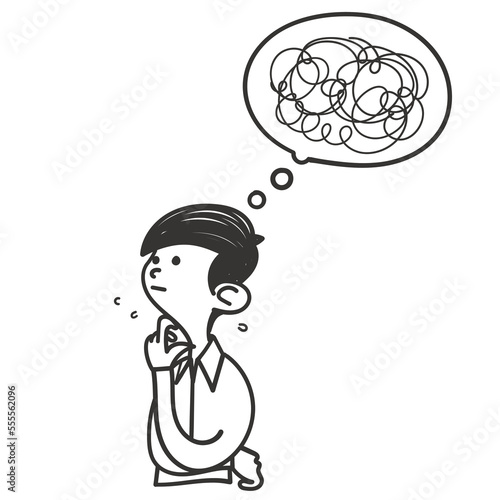 hand drawn doodle Young man with tangled thoughts illustration vector