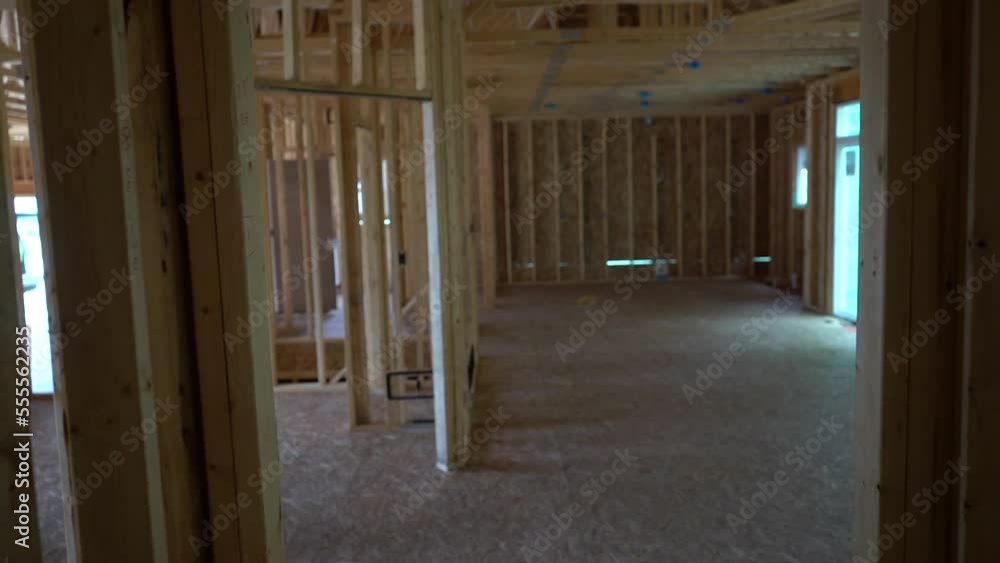 Interior rooms view of a wooden house under construction Interior rooms view of a wooden house under construction