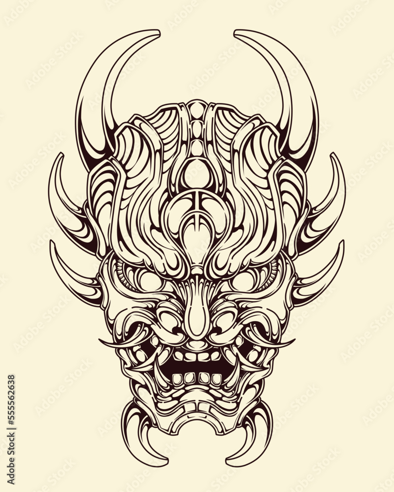 premium vector | Japnese oni mask devil hand drawn illustration