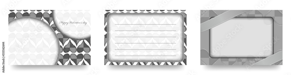 Obraz premium メッセージが書ける ハートのイラスト ベクターテンプレートカードセット/Valentine/ポストカード メッセージカード/Postcard/はがきテンプレート/DM/手紙