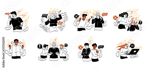 Set of angry people