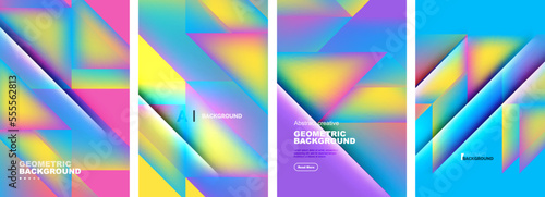 Set of abstract backgrounds - overlapping triangles with fluid gradients design. Collection of covers, templates, flyers, placards, brochures, banners