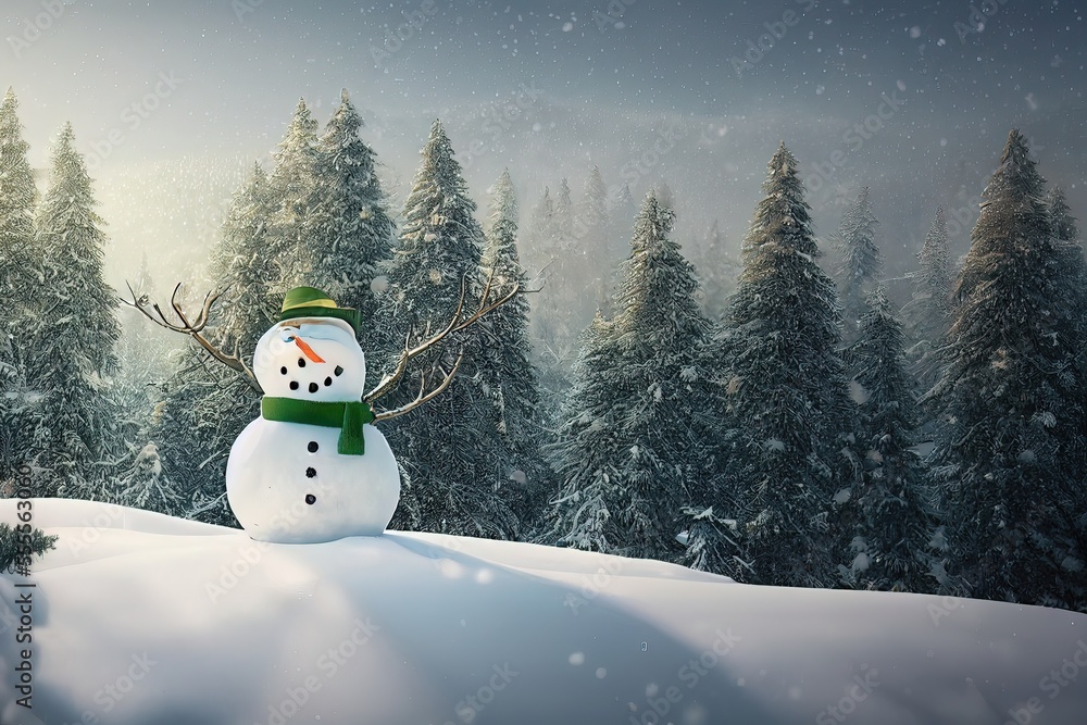 Fototapeta premium Winter landscape with Snowman