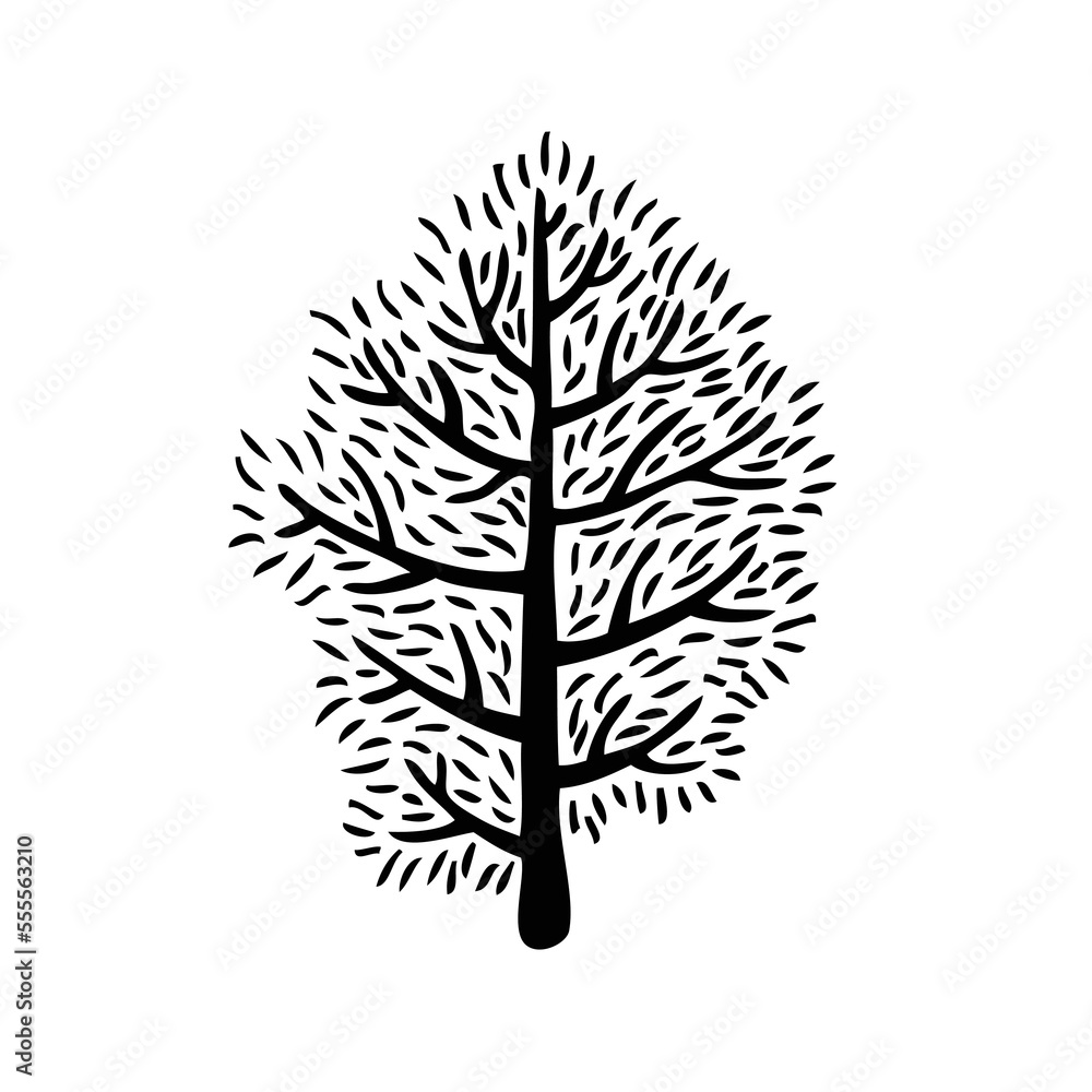 Black and white vector deciduous tree