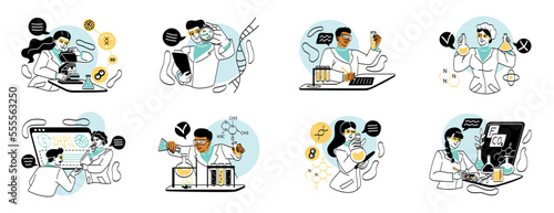 Set of scientists during lab scientific researches