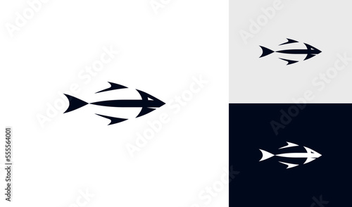 Modern fish logo with arrow logo design vector