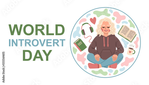 World Introvert Day. January 2. Holiday concept. Template for background, banner, card, poster. Vector EPS10