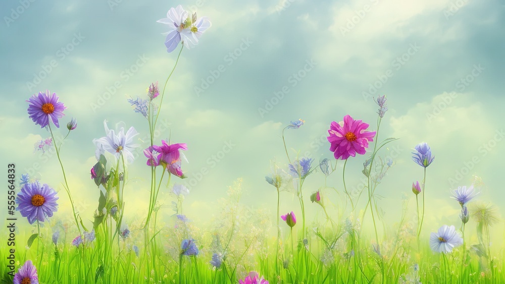 Nature background with wild flowers, Cosmos flower fields