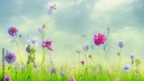Nature background with wild flowers  Cosmos flower fields