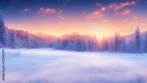 Impressive sunrise in the winter mountains landscape with Colorful outdoor scene. © Bellarosa