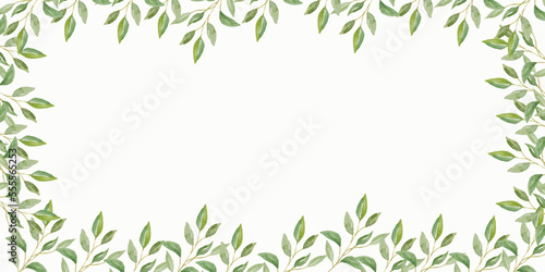 Herbal minimalist and modern vector banner with free space for text. Hand painted plants, branches, leaves on a white background. Greenery wedding simple horizontal template. © SR1996