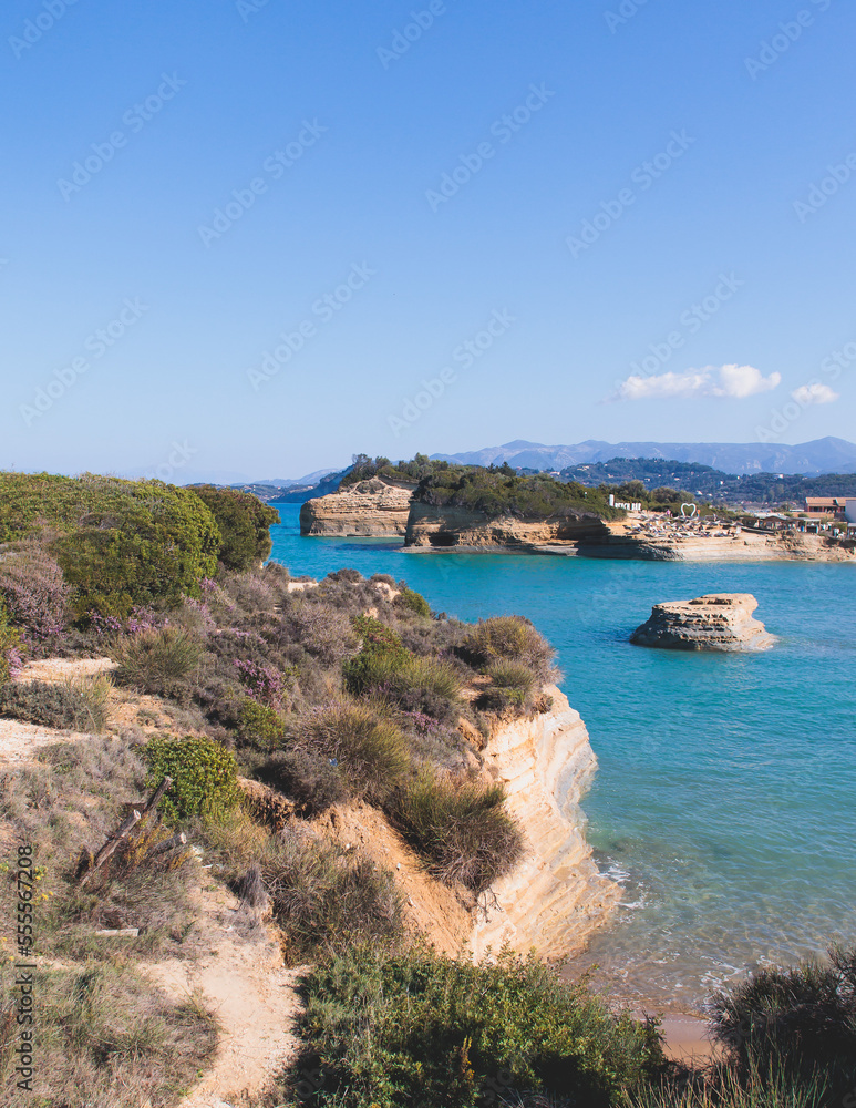 Sidari, beautiful landscape of Canal d’Amour (Love Channel), Corfu island, Greece, with turqoise water and sea beach, Kerkyra, Ionian islands, summer sunny day