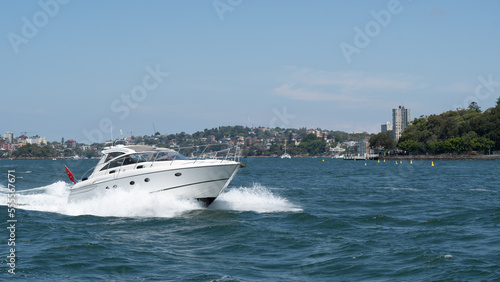 White yacht ship at Darling  Harbour Sydney Australia  cityscape skyscrapers