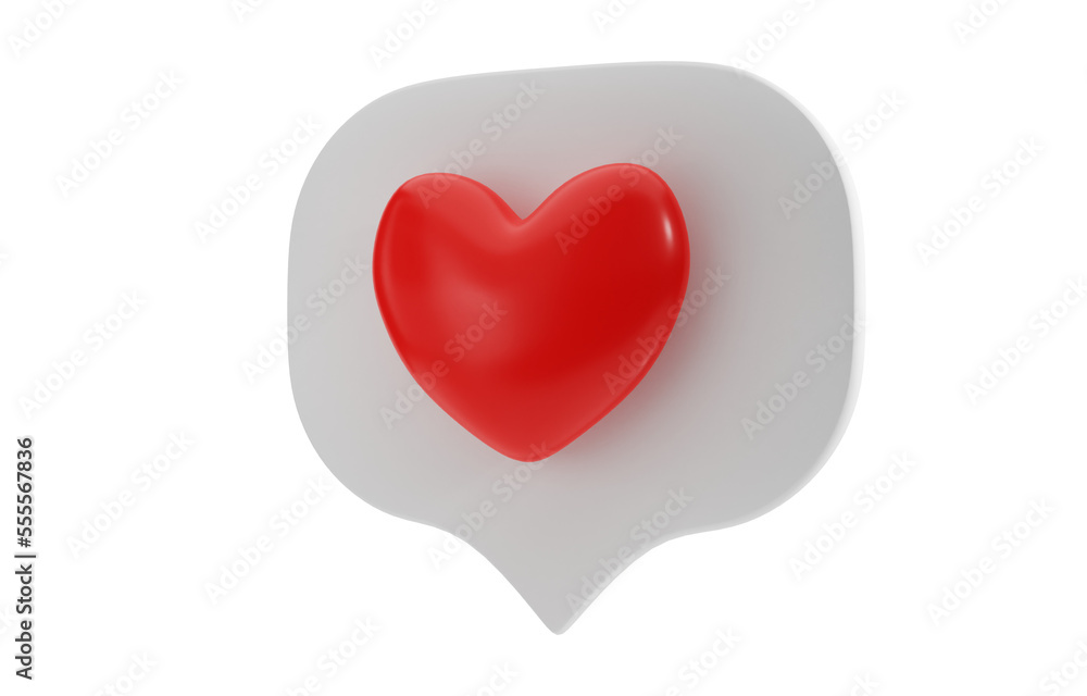Social media notifications icon, Speech Bubble with Heart, 3d render