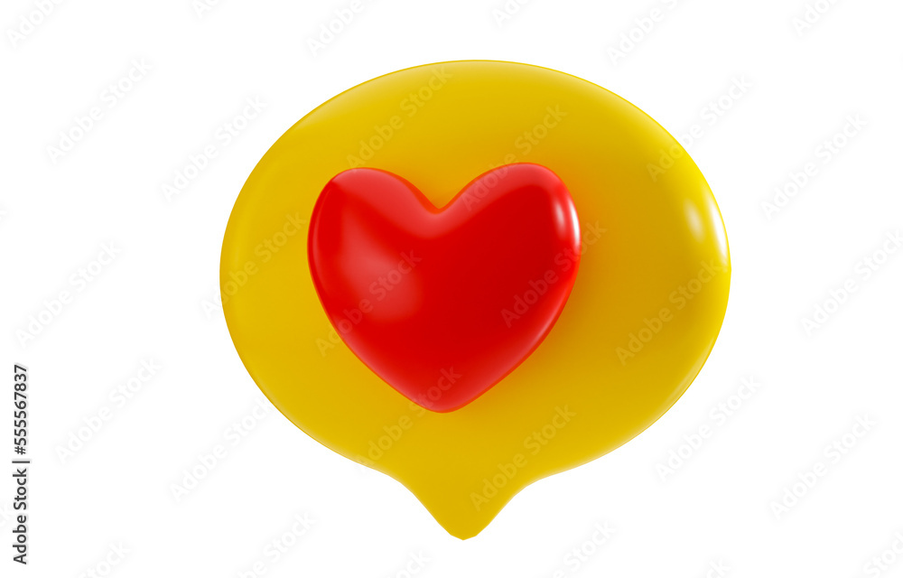 Social media notifications icon, Speech Bubble with Heart, 3d render Social media notifications icon, Speech Bubble with Heart, 3d render