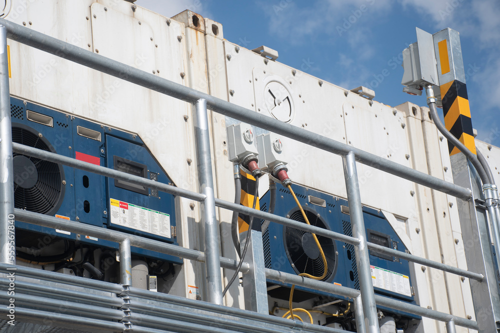 Reefer container with plug socket. Stock Photo Adobe Stock