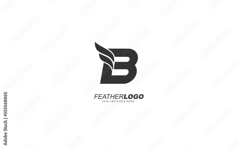 B logo wing for identity. feather template vector illustration for your brand.