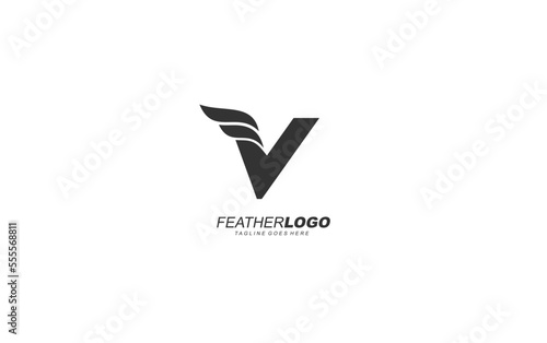 V logo wing for identity. feather template vector illustration for your brand.