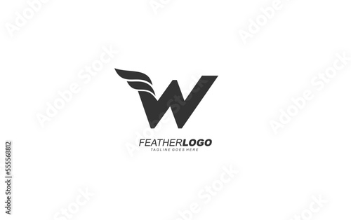 W logo wing for identity. feather template vector illustration for your brand.