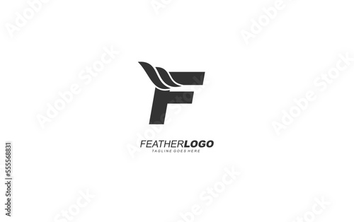 F logo wing for identity. feather template vector illustration for your brand.