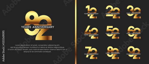 set of anniversary logo style golden and white color on black background for celebration