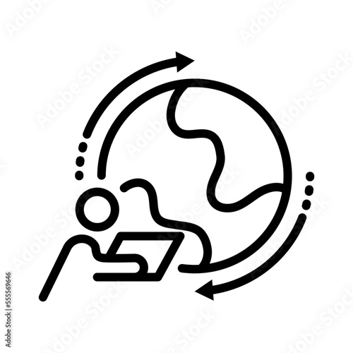 Icono de freelancer trabajando. Conexión global, creatividad, diseño gráfico, trabajo remoto, trabajo personalizado. Ilustración vectorial