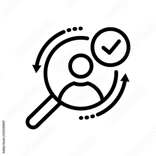 Icono de reclutamiento. Contratación de personal, buscar contacto o usuario, seleccionar. Ilustración vectorial