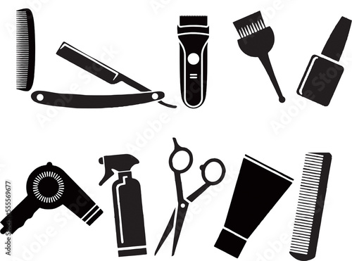 Set of Barber equipment. Isolated on white background. Multipurpose illustration. 