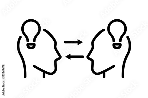 Icono de intercambio de ideas. Trabajo en equipo, creatividad, asociación, comunicación, confianza. Ilustración vectorial
