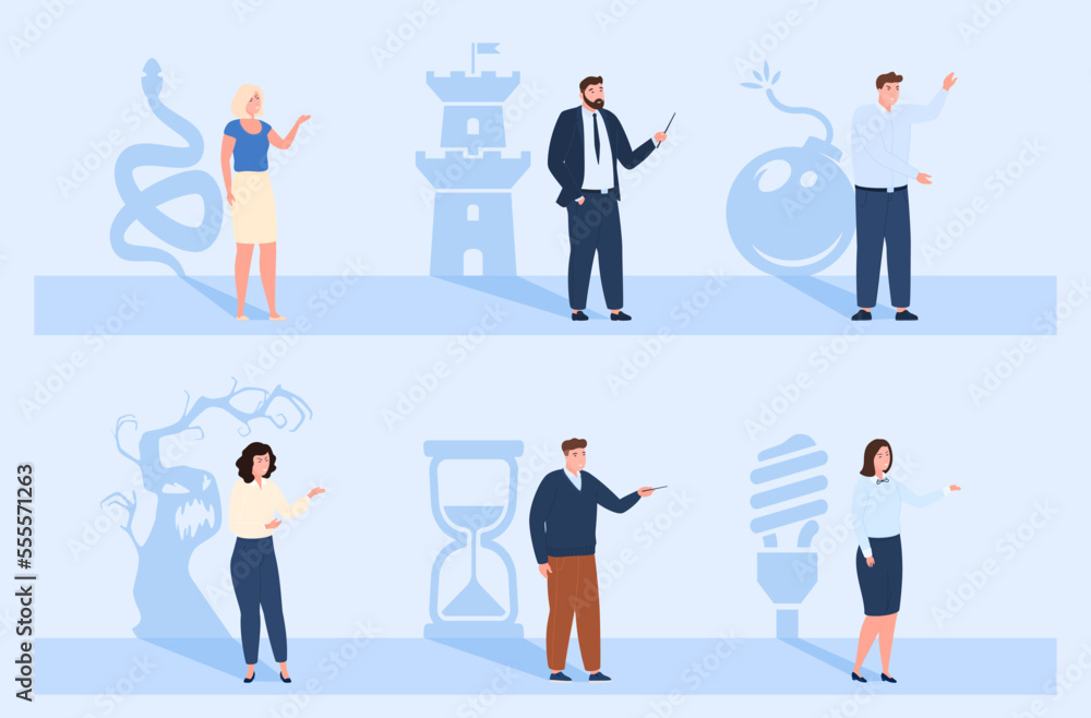 Shadow person symbol set vector flat business man and woman achievement ambitious determination Shadow person symbol set vector flat business man and woman achievement ambitious determination