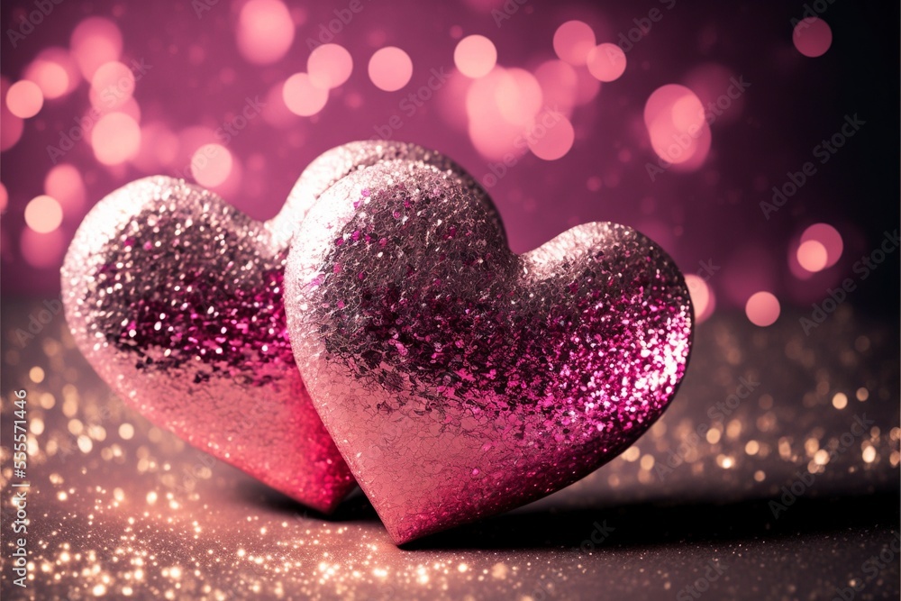 Obraz premium Two Hearts On Pink Glitter In Shiny Background