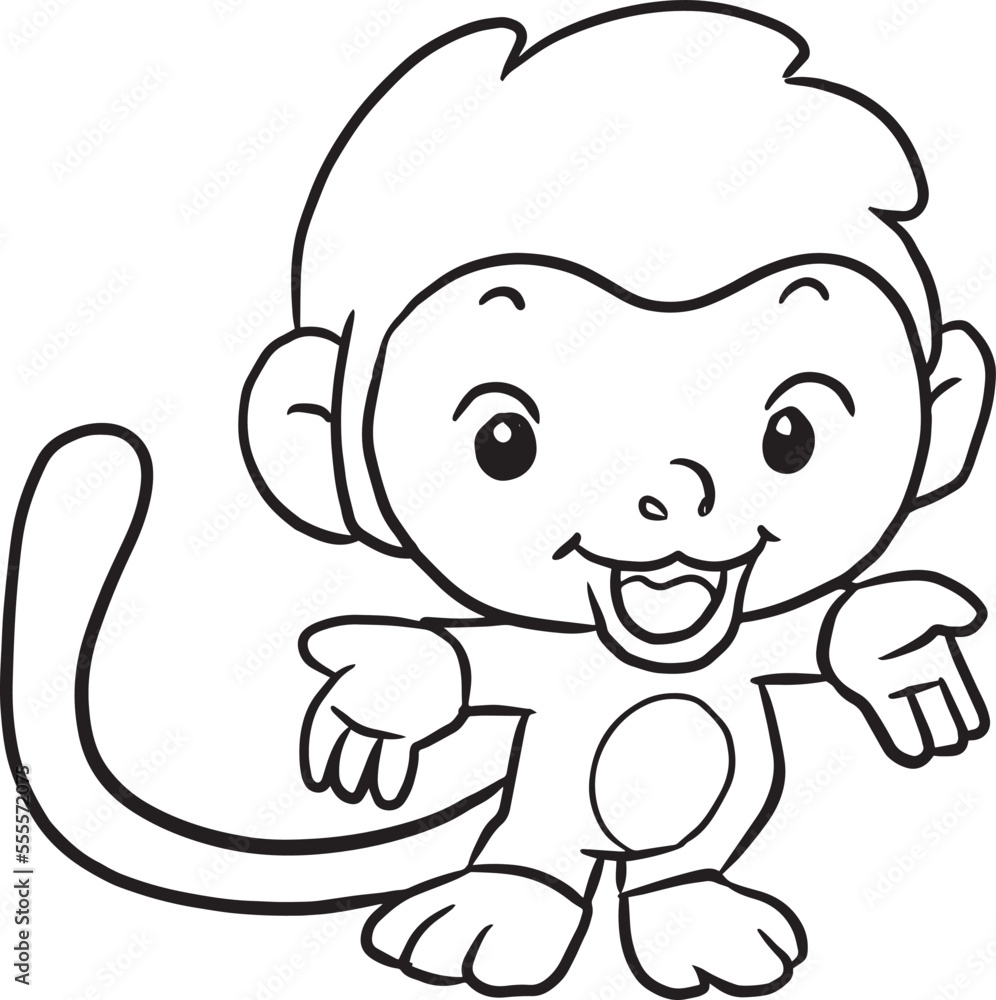 monkey cartoon animal cute kawaii doodle line drawing coloring page, monkey