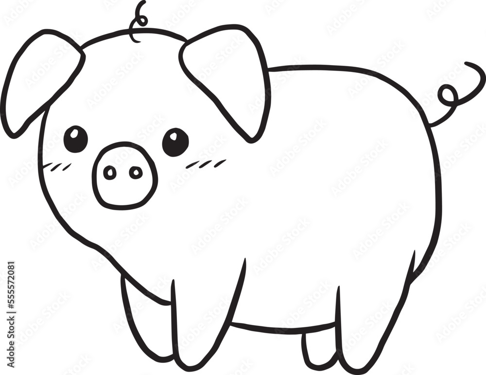 pig cartoon animal cute kawaii doodle line drawing coloring page, pig pig cartoon animal cute kawaii doodle line drawing coloring page, pig