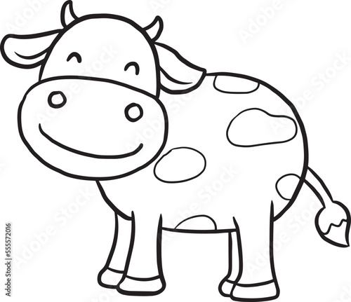 cow cartoon animal cute kawaii doodle line drawing coloring page, cow