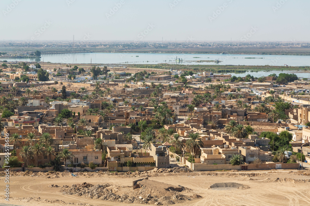 View over the town of Samarra from the Malawia minaret in Samarra, Iraq