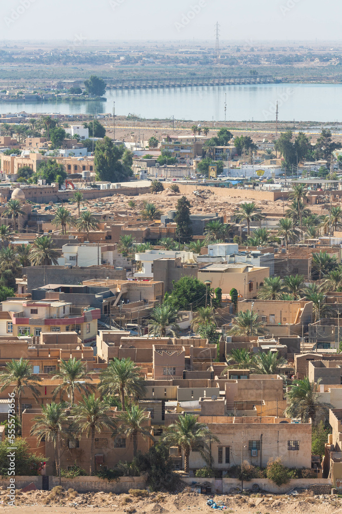 View over the town of Samarra from the Malawia minaret in Samarra, Iraq