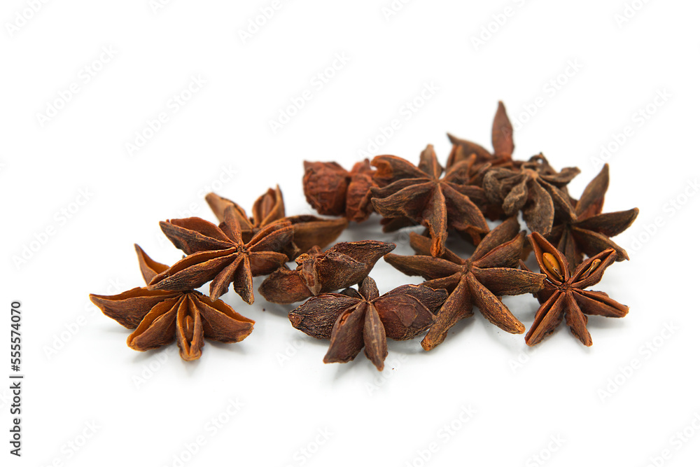 Dry star anise herb isolated on white background.