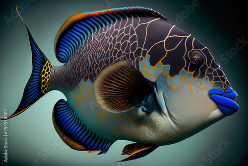 Triggerfish with paint (Rhinecanthus aculeatus). Generative AI photo