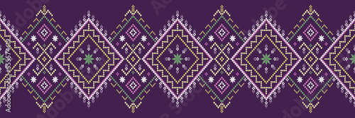 Purple Cross stitch colorful geometric traditional ethnic pattern Ikat seamless pattern abstract design for fabric print cloth dress carpet curtains and sarong Aztec African Indian Indonesian 