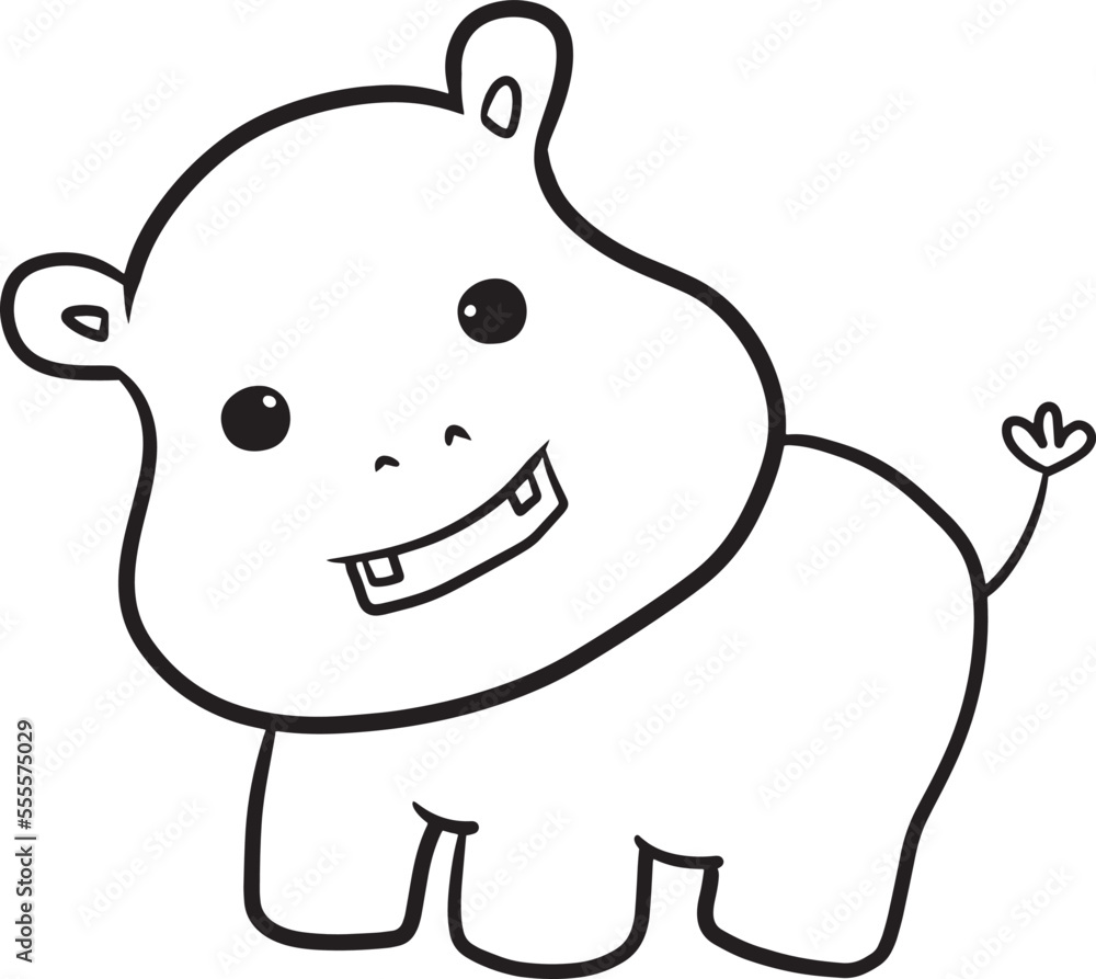 Cartoon Hippo Doodle Kawaii Anime Coloring Page Cute Illustration