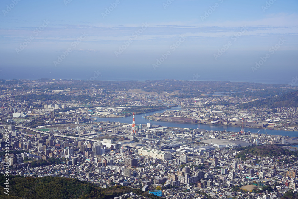 	皿倉山から見た八幡西区、若松区方面の眺め