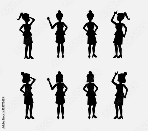 collection of girl silhouette in dress with various poses and hairstyles. graphic design resources for poster, banner, and website.