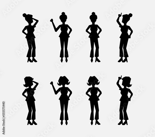 set of girl silhouette in blouse. workaholics lady with various poses and hairstyles. graphic design resources for poster  banner  and website.