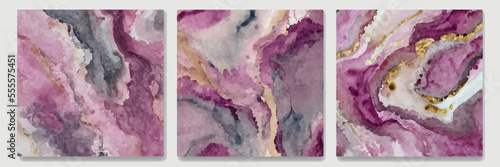 Gold and pink waves abstract background set. Fluid splash, swirl, marble.