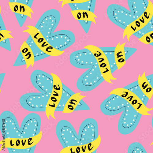 Valentines day pattern with hearts in modern doodle style