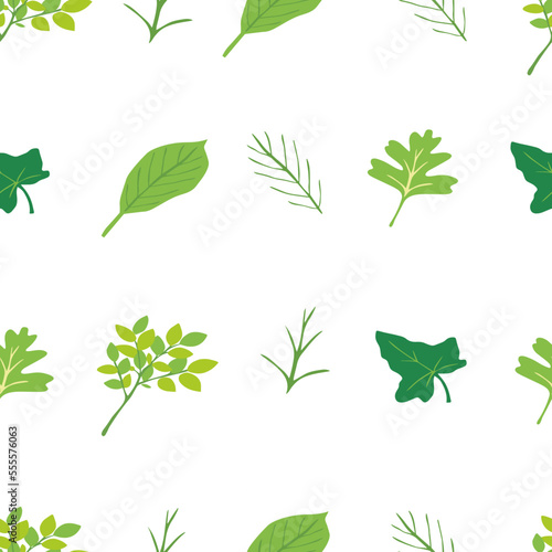 Seamless pattern of green spring leaves. Green foliage background for fabric textiles or wallpaper. Vector EPS 10