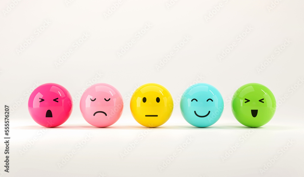 Set of emoji emoticons with sad and happy mood, evaluation, Increase rating, Customer experience, Satisfaction and best excellent services rating concept, Customer service evaluation. 3d render. Set of emoji emoticons with sad and happy mood, evaluation, Increase rating, Customer experience, Satisfaction and best excellent services rating concept, Customer service evaluation. 3d render.