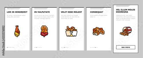 chicken crispy food meat meal onboarding mobile vector. fast delicious, wing fried, snack crunchy, leg cooked, eat tasty, dinner golden chicken crispy food meat meal Illustration