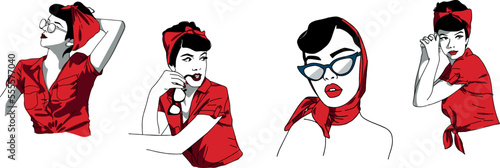 Illustration of vintage 1950s girls vector