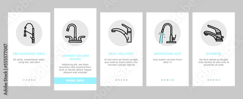 faucet water sink tap bathroom onboarding mobile vector. clean home, modern interior, white drop, wash, plumbing metal, hous pipe faucet water sink tap bathroom Illustration